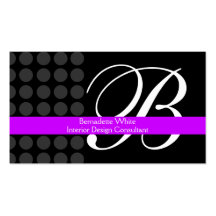 Modern Monogrammed Interior Design Purple Black Business Card Template