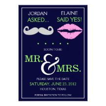 Modern Moustache Lips Mr. & Mrs. Save the Date Custom Announcement