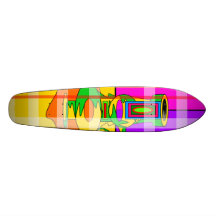Modern multicolored vases in plaid skateboards