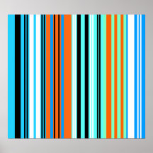 Modern orange black and blue stripes poster