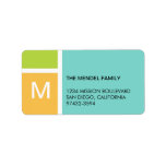 Modern orange blue colour block monogram address address labels