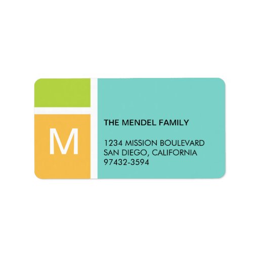 Modern orange blue colour block monogram address address labels