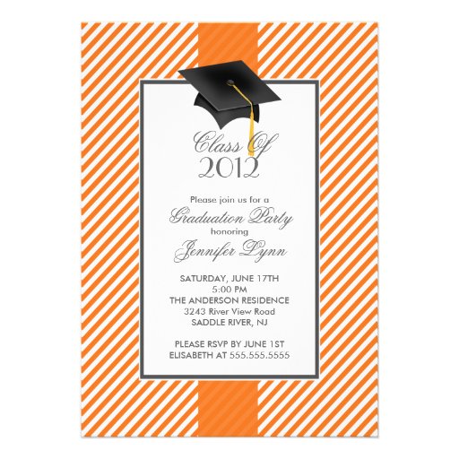 Modern Orange Stripe Graduation Party Invitation