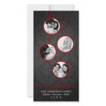 Modern Ornament Red & Black Merry Christmas photo cards