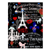 Modern Paris French black collage Postcards