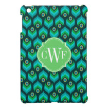 Modern Peacock Feather Pattern Monogram ipad mini cases
