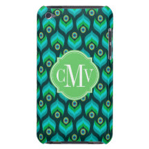 Modern Peacock Feather Pattern Monogram Barely There iPod Cover