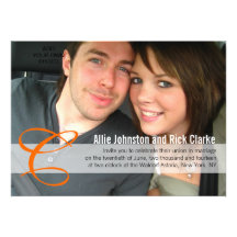 Modern Photo Orange Monogram Wedding Invitations