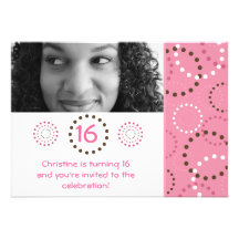 modern pink brown flower dots circle sweet sixteen invitation