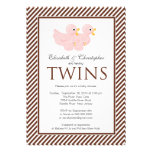 Modern Pink Ducks Couple Twins Baby Shower Personalized Invites