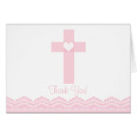 Modern Pink Lace Cross Religious Thank You Note Greeting Cards