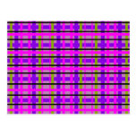 Modern pink violet and green plaid post cards