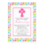 Modern Polka Dots Baby Girl Baptism Christening Personalized Invites