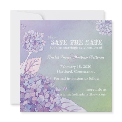 Modern Purple Green Hydrangea Floral Save the Date Announcement by BridalHeaven