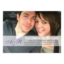Modern Purple Monograms Photo Wedding Invitations