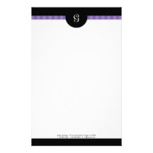 Modern Purple Stripes & Black Monogram Stationery