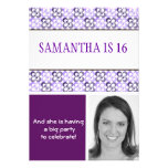 modern purples flower patterned sweet sixteen part custom announcements