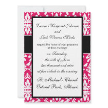 modern raspberry white bird damask design invitation