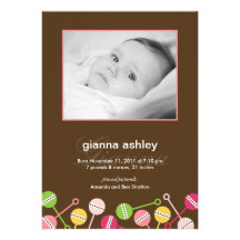Modern Rattles Baby Girl Birth Announcement