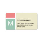Modern red beige colour block monogram address personalized address label