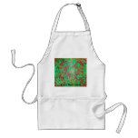 Modern red psychedelic on green background aprons
