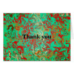 Modern red psychedelic on green background card
