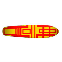Modern red squares on yellow background skate deck