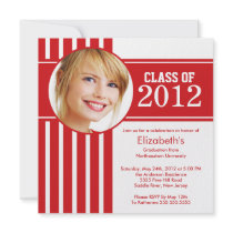 Modern Red Stripe Photo Graduation Party Personalized Invitation
