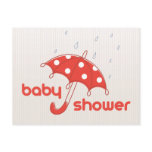 Modern Red White Dot Umbrella Baby Shower Invite Postcard