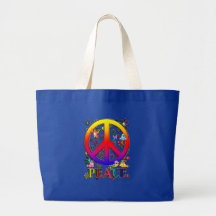 Modern Retro Peace Sign Text Birds & Flowers II Bags