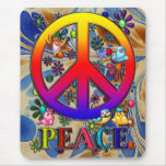 Modern Retro Peace Sign Text Birds & Flowers II Mousepads