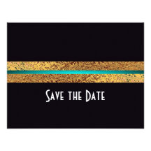 Modern Retro Save the Date Black and White Gold Personalized Invitations