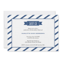 Modern ribbon navy stripe graduation invitation