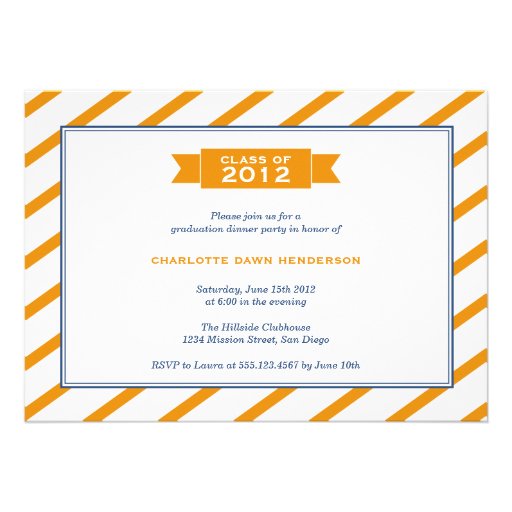 Modern ribbon orange stripe graduation invitation