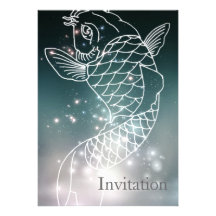 modern romantic blue glowing Zodiac Pisces party Invite