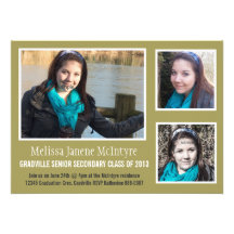 Modern Sage Green Three Photo Graduation Personalized Invite