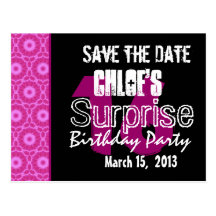 Modern Save the Date Surprise 16th Party W1744 Post Cards