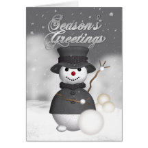modern season's greetings card with snowman in hat