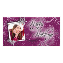 Modern Snow Burgundy Glow Happy Holiday Photo Card