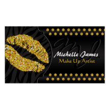 Modern Sparkling Zebra Monogram Make Up Artist Business Cards