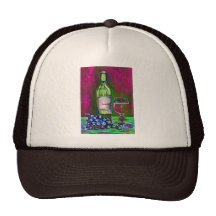 Modern still life art of wine and grapes Cap Hat