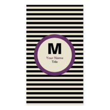Modern Stripe Monogram Business Card - Black/Cream