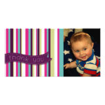 Modern Stripe Thank You Baby Birthday Photocard photo cards
