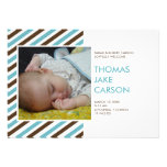 Modern stripes blue brown baby birth announcement