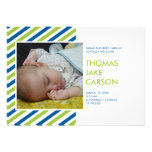 Modern stripes blue green baby birth announcement