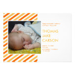 Modern stripes orange baby birth announcement