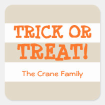 Modern stripes orange trick or treat Halloween stickers