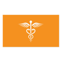 Modern stylish orange medical doctor caduceus business card
