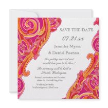 Modern Swirl Flourish Heart Save the Date Fuschia Invitations