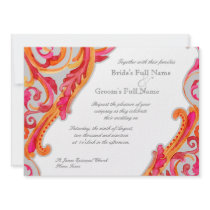 Modern Swirl Flourish Heart Tangerine Hot Pink Personalized Invitation